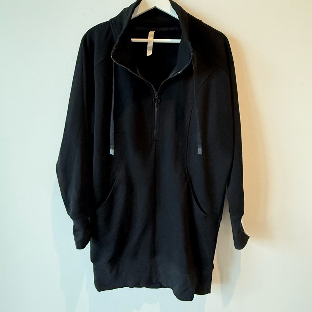 Athleta Luxe Zip Neck Sweatshirt Tunic Black Medium
